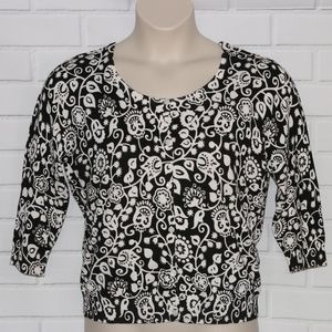 Joseph A. Sz XL 3/4 Sleeve Floral Cardigan Sweater